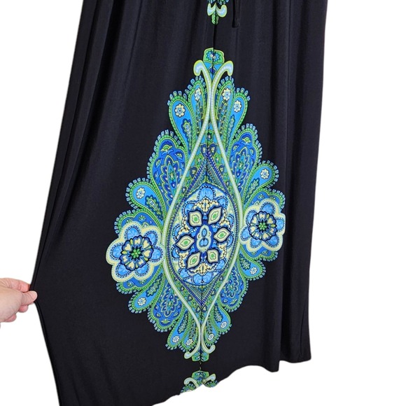 City Triangles Black Blue Green Paisley Sleeveless Maxi‎ Y2K Babydoll Dress M - Picture 9 of 10
